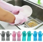 Silicone Dish Washing Hand Gloves with Scrubber - Image 2