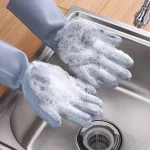 Silicone Dish Washing Hand Gloves with Scrubber